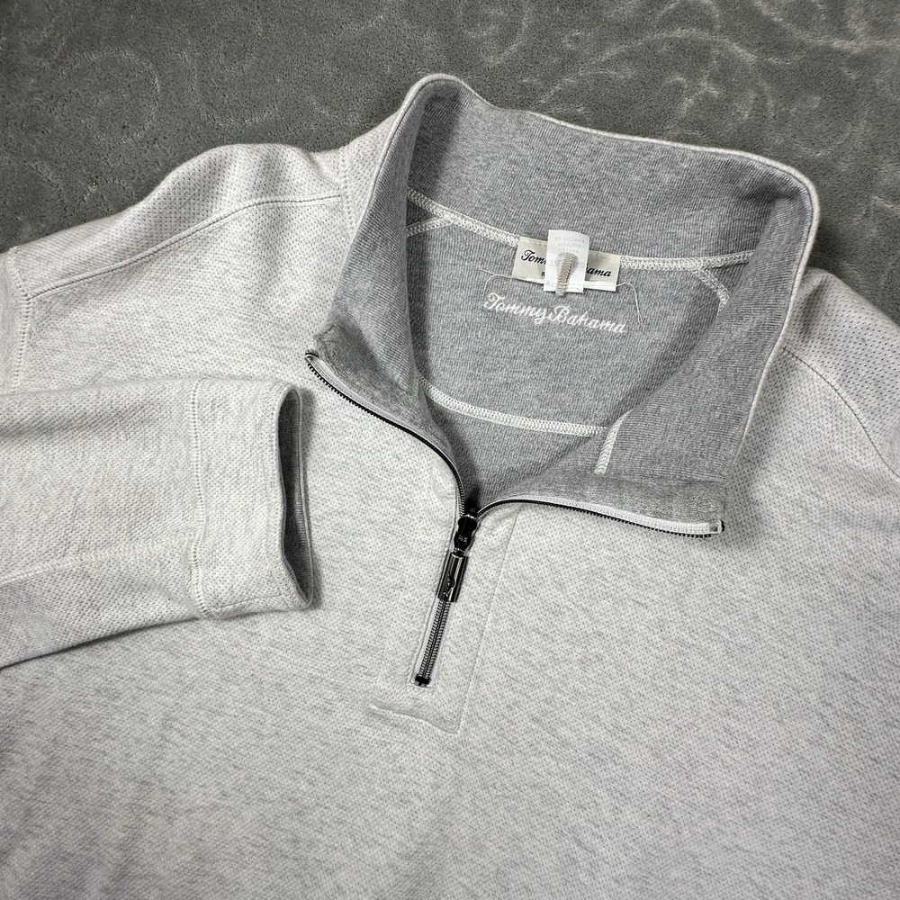 Tommy Bahama Reversible Gray Quarter Zip Sweater Mens 3XB Soft Cotton Blend